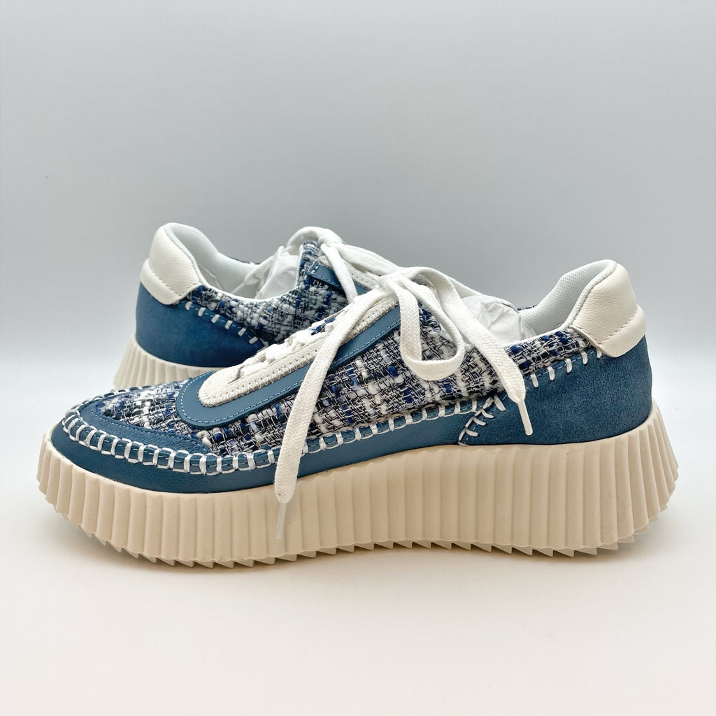 Dolce Vita Womens Dolen Casual Sneakers Size 8.5 Blue Fabric Leather Lace-Up NIB