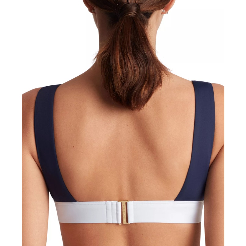 LAUREN RALPH LAUREN Women's Banded V Neck Bikini Top Size 12 Blue Bel Air NWT