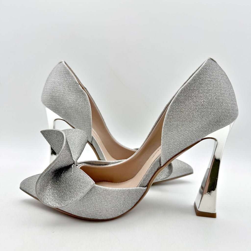 Blue by Betsey Johnson Womens Nobble High Heels Size 8 M Silver Bow NWOB