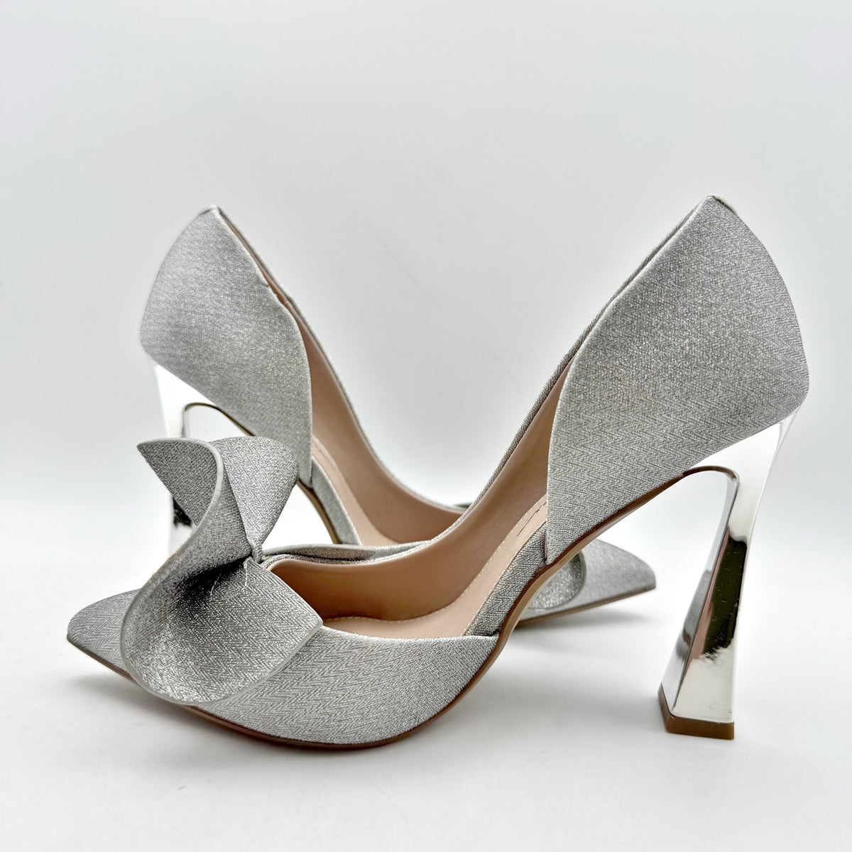 Blue by Betsey Johnson Womens Nobble High Heels Size 8 M Silver Bow NWOB