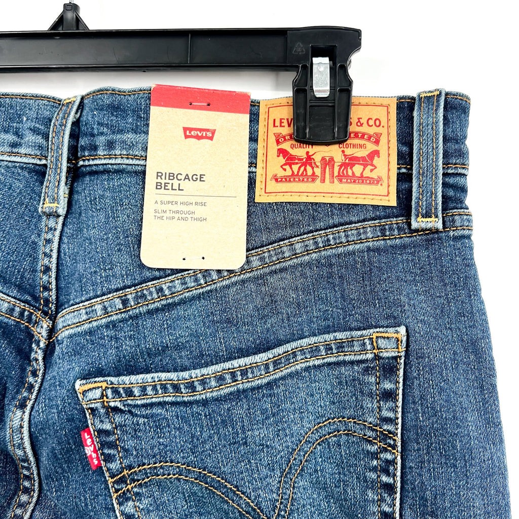 LEVI'S Womens Ribcage Bell Jeans 32x32 US 14 Blue New York Moment A75030002 NWT