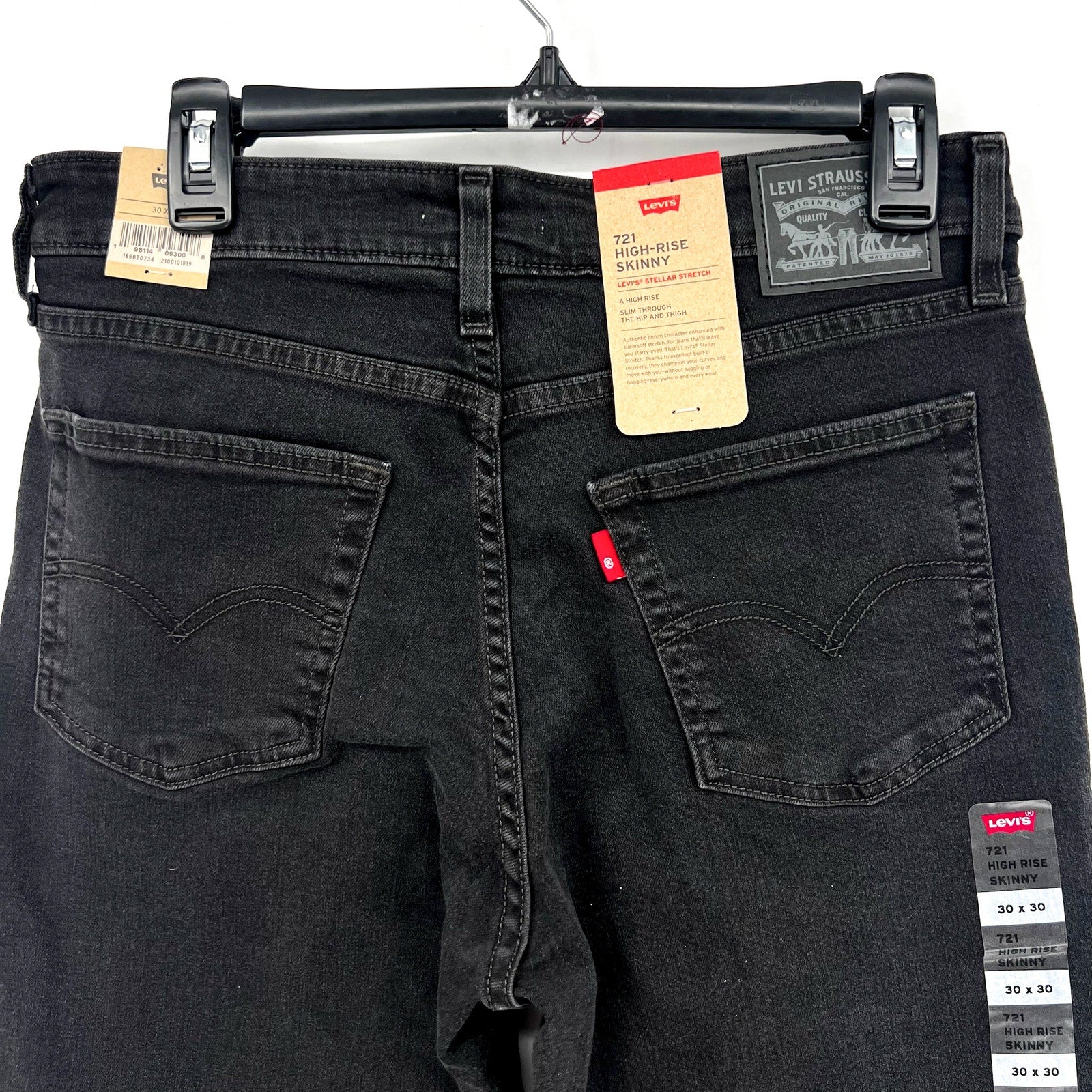 LEVI'S Women's 721 Skinny Jeans 30x30 US 10 Black Urgent Update 18882-0734 NWT