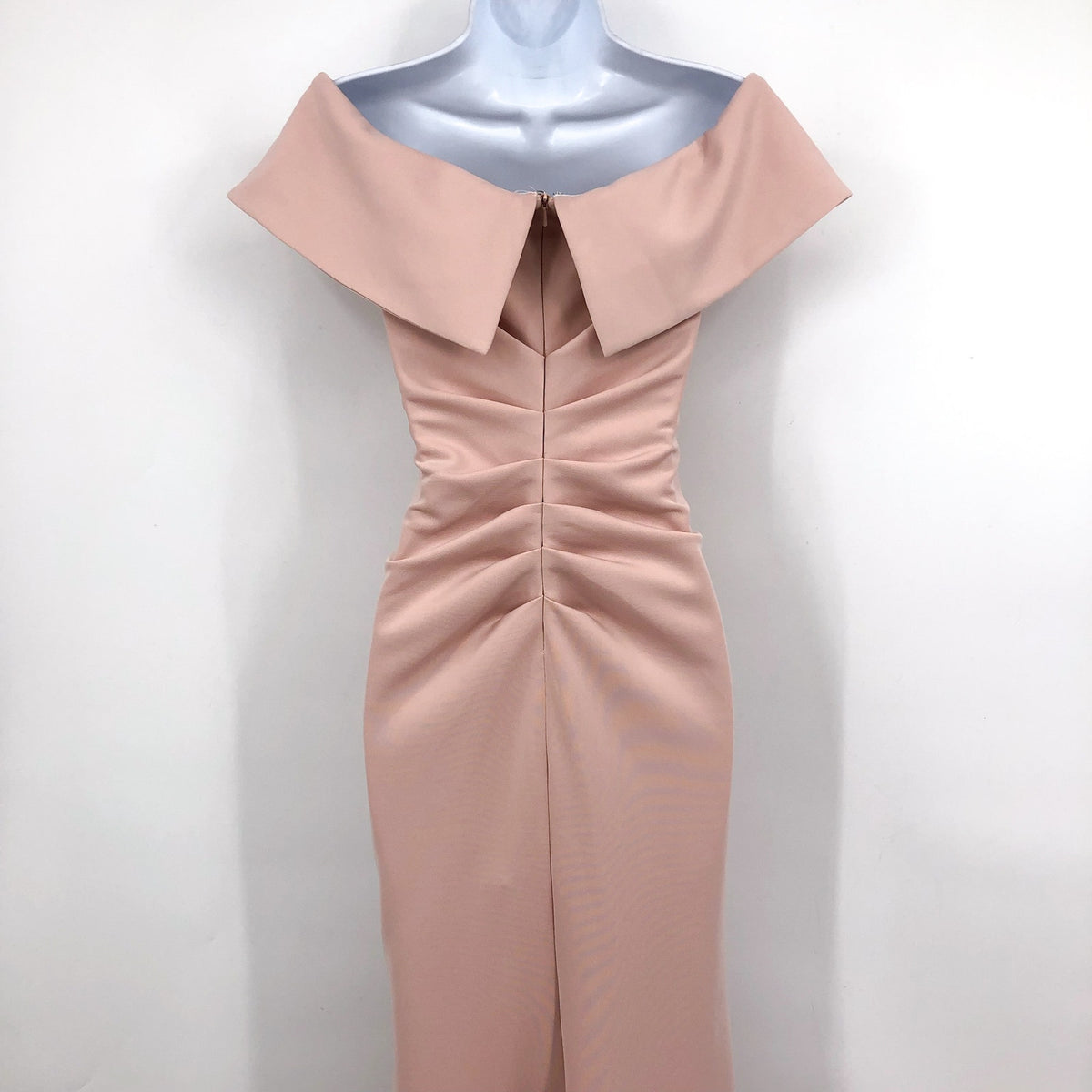 XSCAPE Adriana Scuba Crepe Dress Size 4 Pink Blush Off the Shoulder 3008X NWT