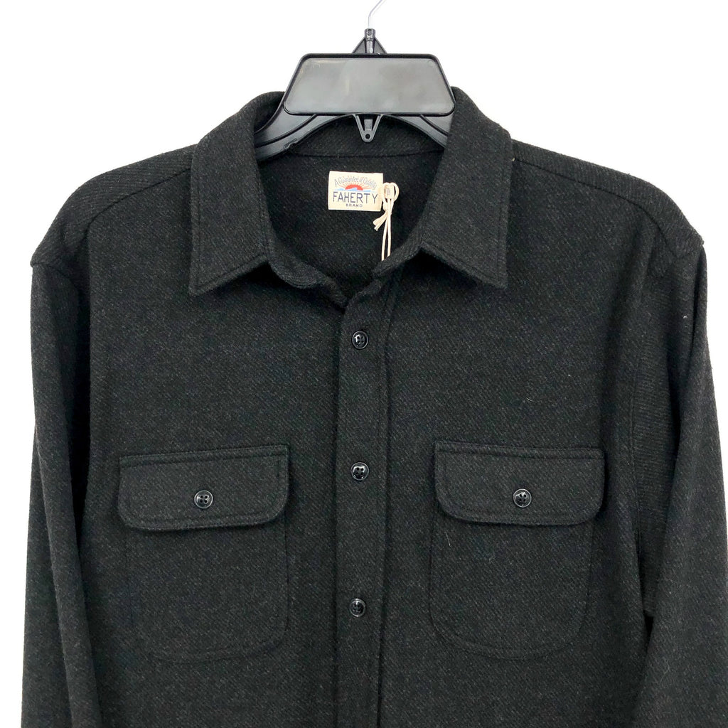 FAHERTY Men's Legend Sweater Shirt Medium Heathered Black Twill Long Sleeve NWT