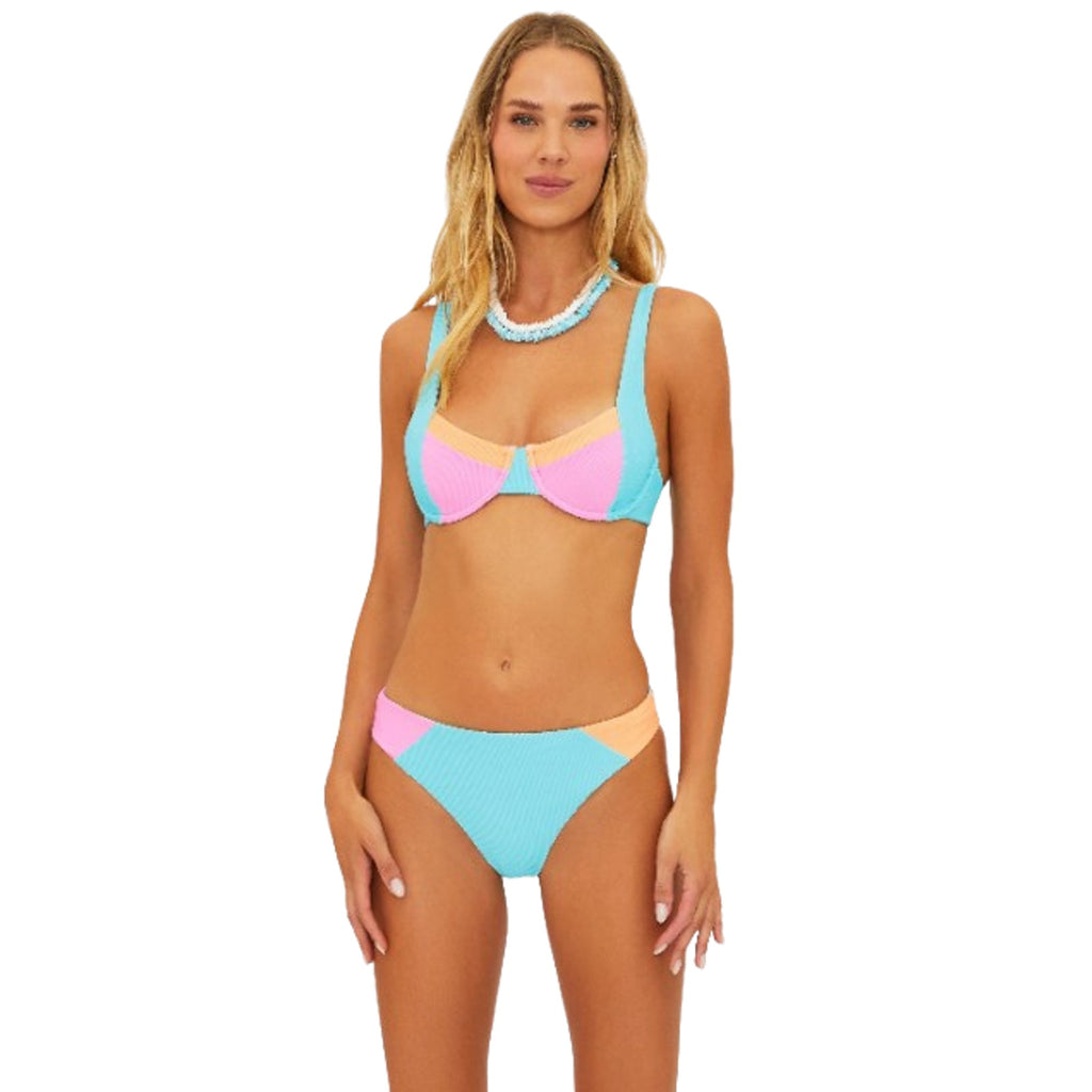 BEACH RIOT Women's Kimora Bikini Bottom Medium Blue Crush Colorblock NWT