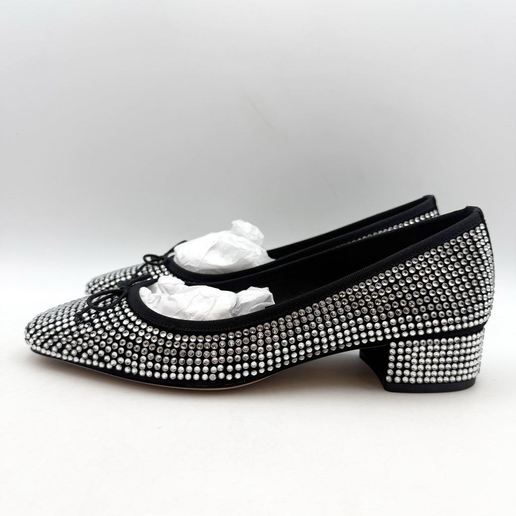 Veronica Beard Women Cecile Ballet Pump US 7.5 Silver Black Suede Rhinestone NIB