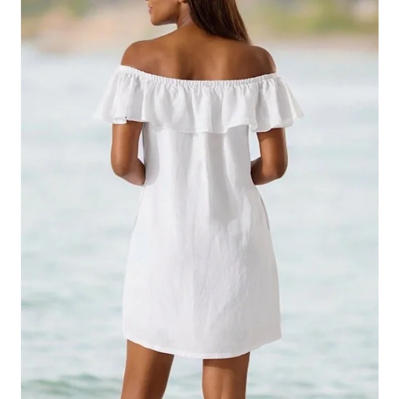 TOMMY BAHAMA Women's St. Lucia Off The Shoulder Dress Small White Cover Up NWT