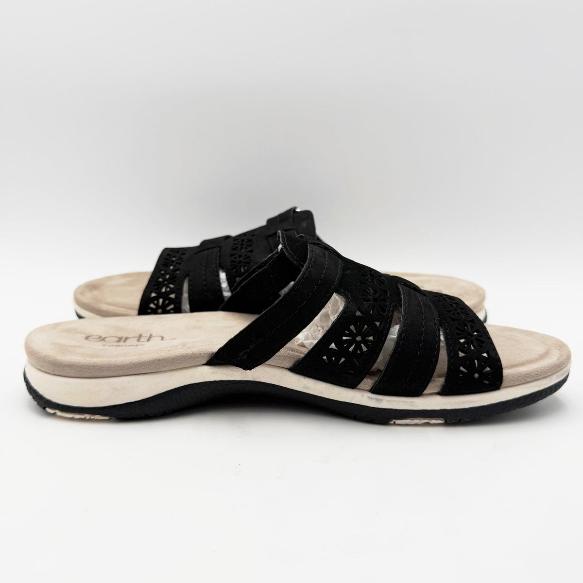 Earth Origins Womens Sinci Slide Sandals Size 9.5 Black Laser Cut Comfort NWOB