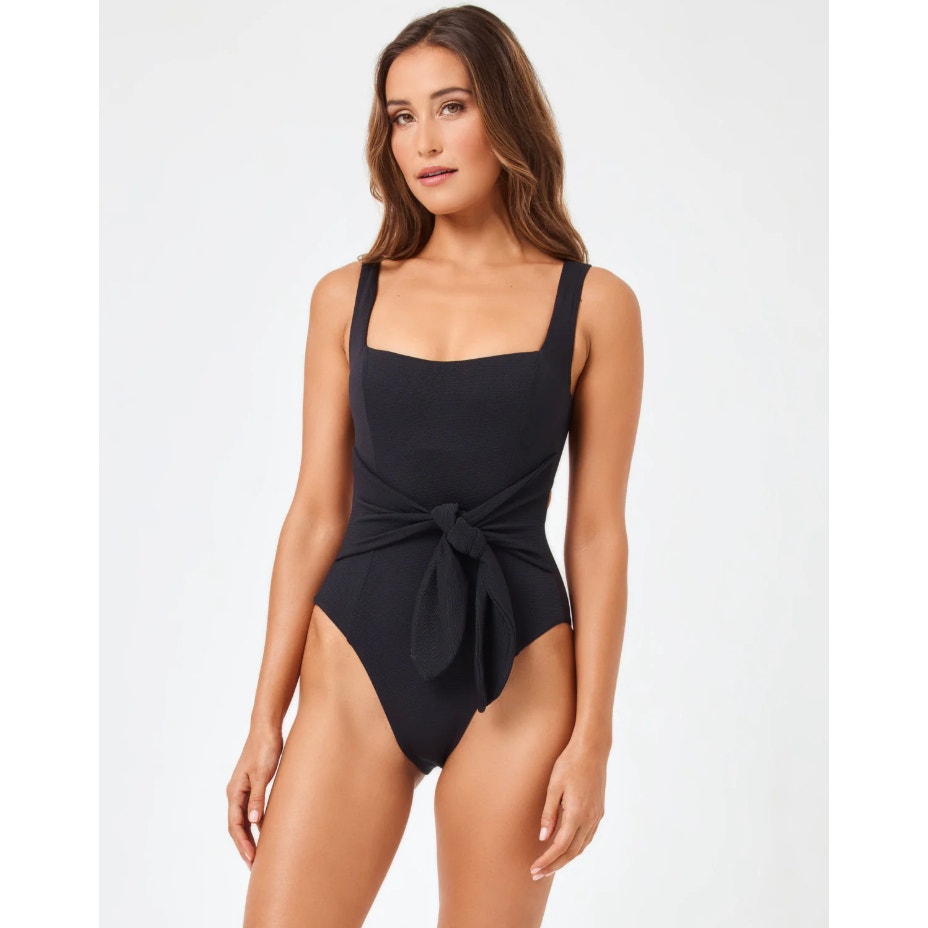 L*SPACE Women's Balboa Classic One Piece Swimsuit XS Black Tie Waist NWT