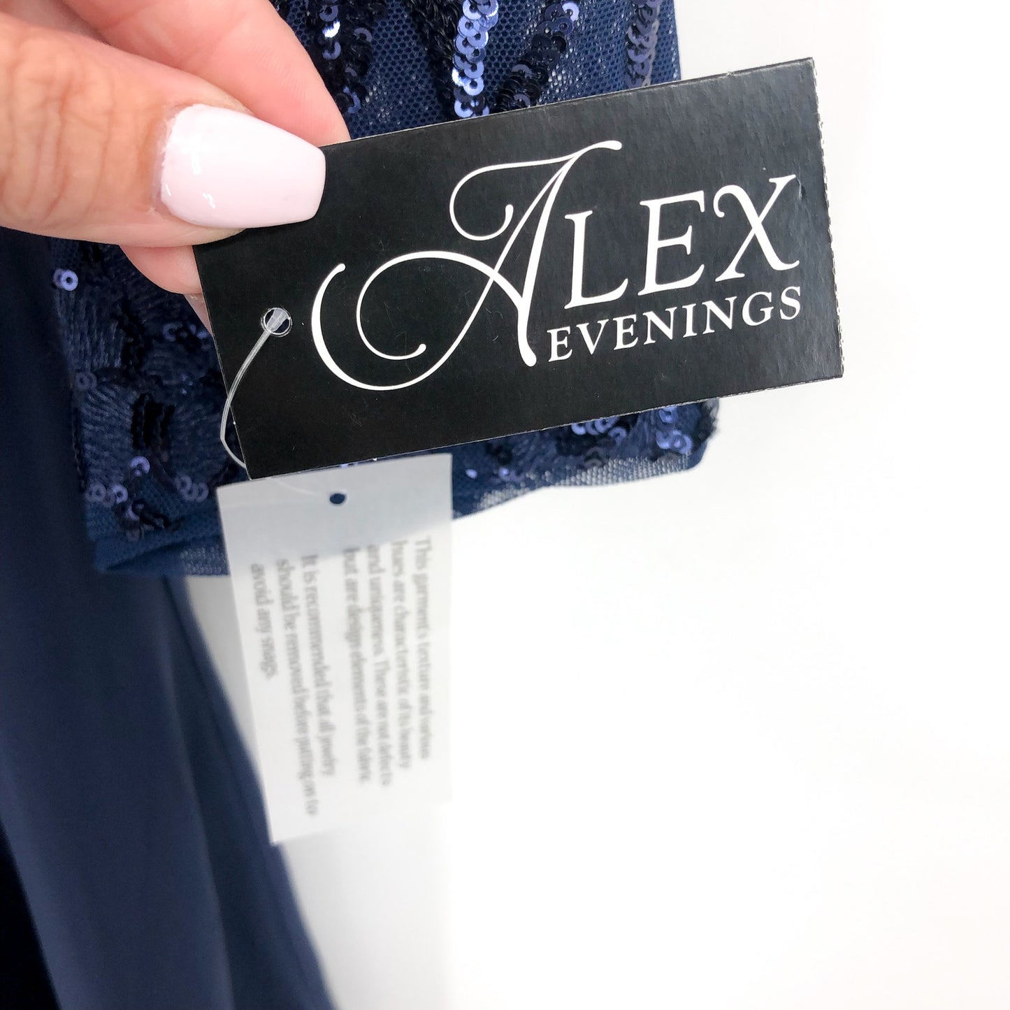 ALEX EVENINGS Sequin Gown Size 12 Navy Blue Cascade Empire-Waist MOB Guest NWT