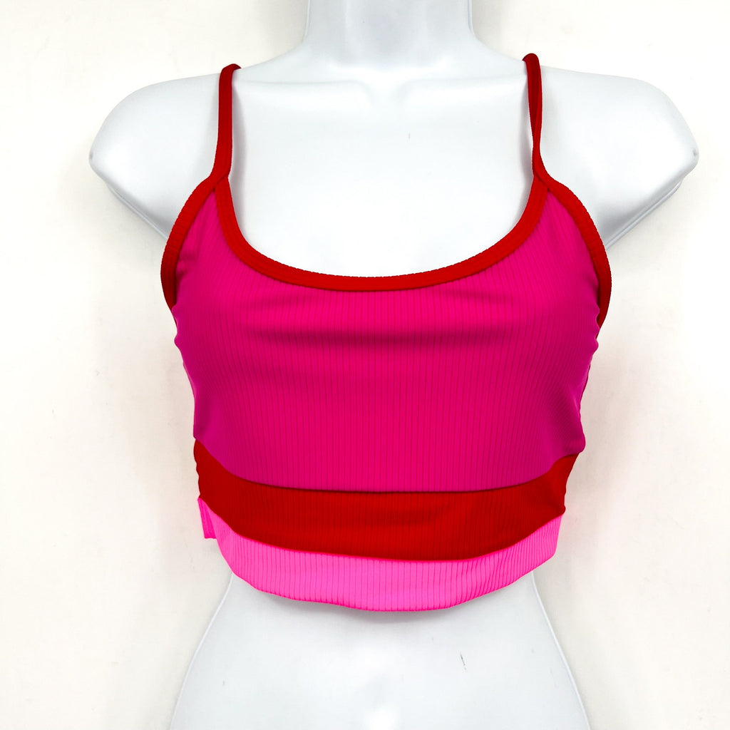 BEACH RIOT Women's Eva Colorblock Bikini Top Medium Fuchsia Red Neon Pink NWT