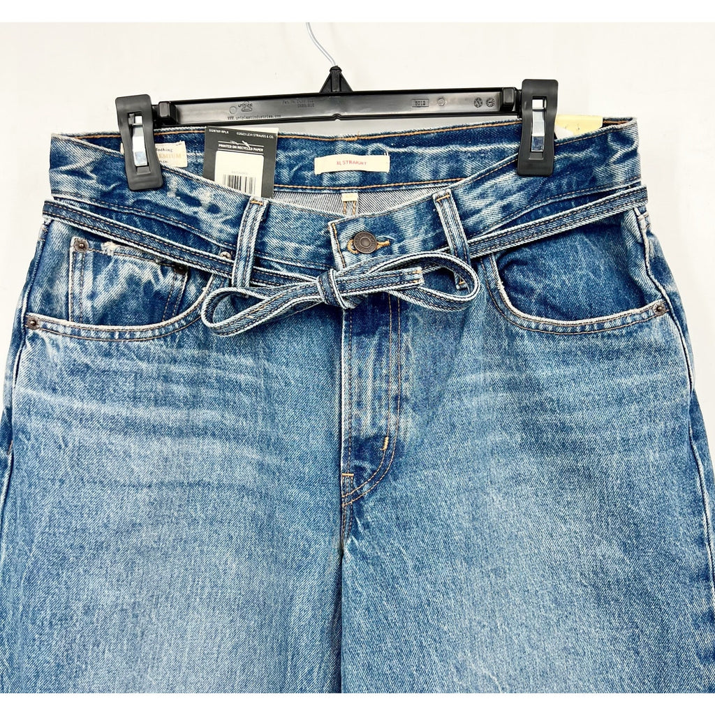 LEVI'S Womens XL Straight Jeans 29x31 US 8 Medium Blue Tie Waist A8701-0005 NWT