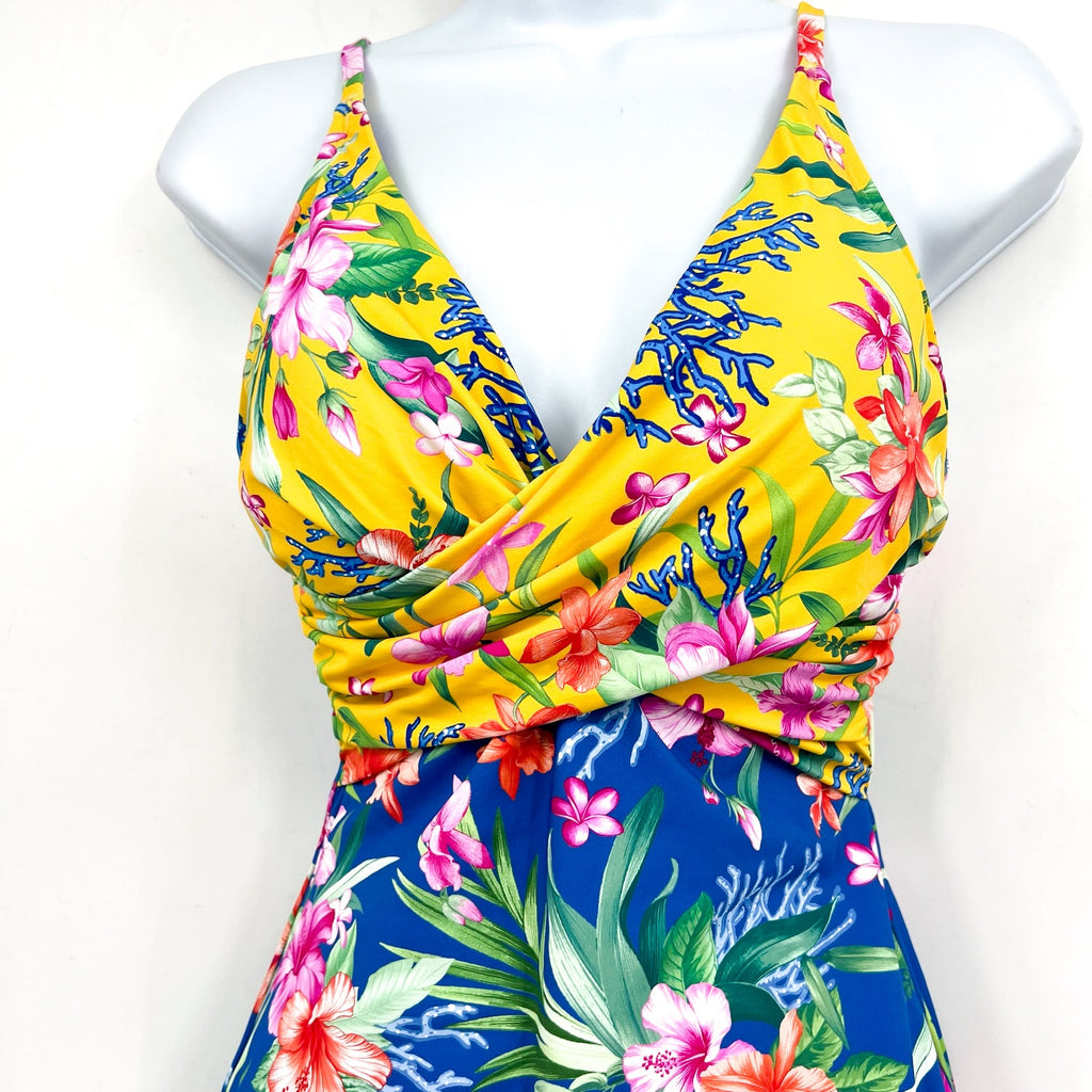 TOMMY BAHAMA Women's Isola Vita One-Piece Swimsuit Size 4 Yellow Blue Floral NWT
