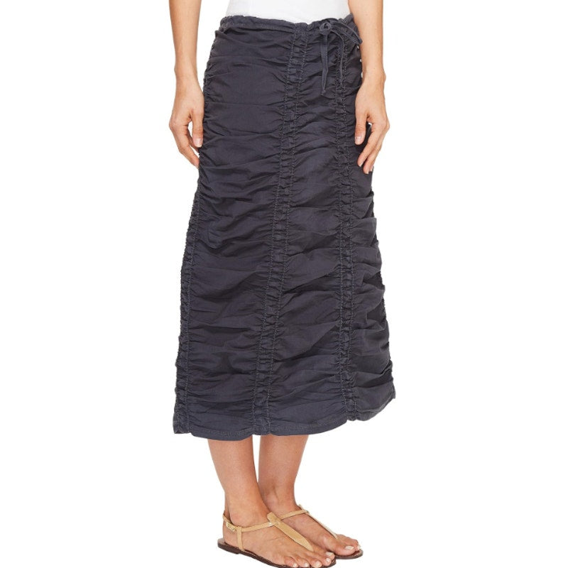 XCVI Double Shirred Panel Midi Skirt Large Charcoal Grey Stretch Poplin NWT