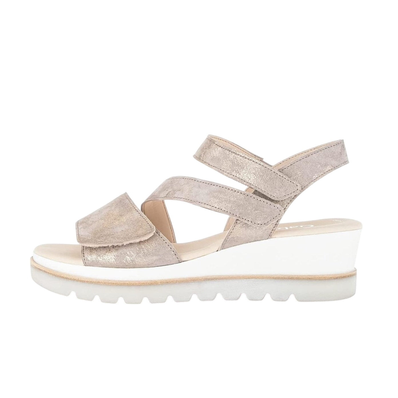 Gabor Womens 24.640 Wedge Sandals US 8 UK 5.5 Gold Metallic Leather Strappy NIB