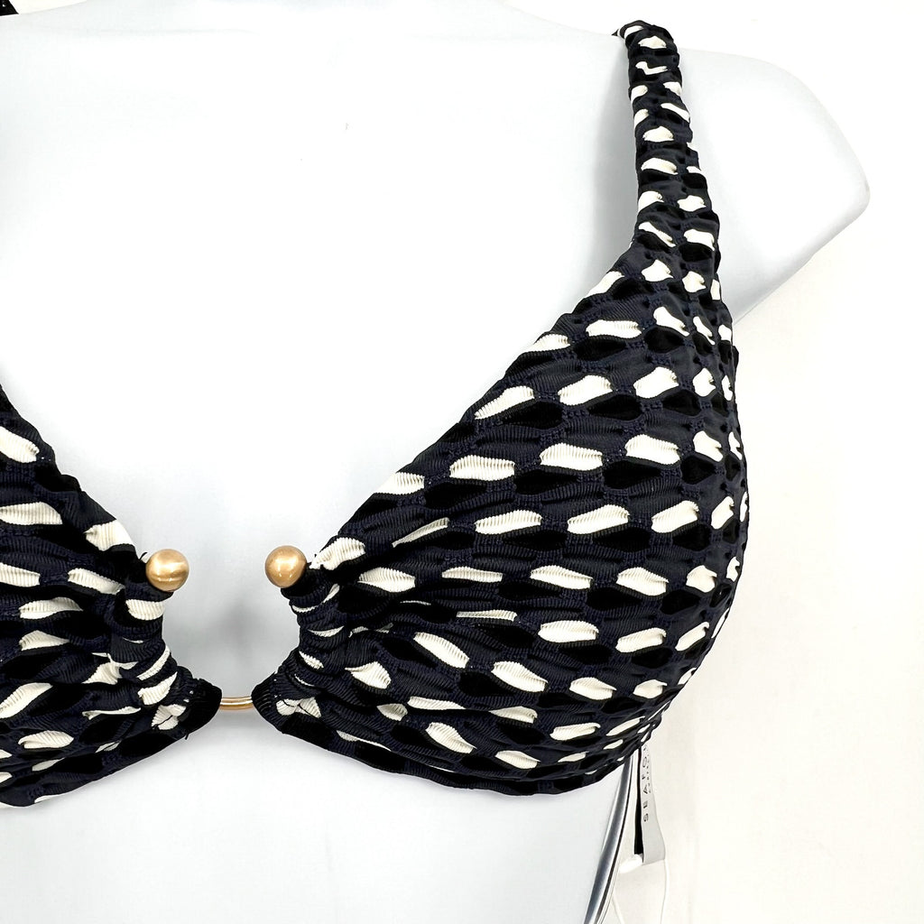SEAFOLLY Women's Mala Ring Front Tank Bikini Top Size 6  Black Printed NWT