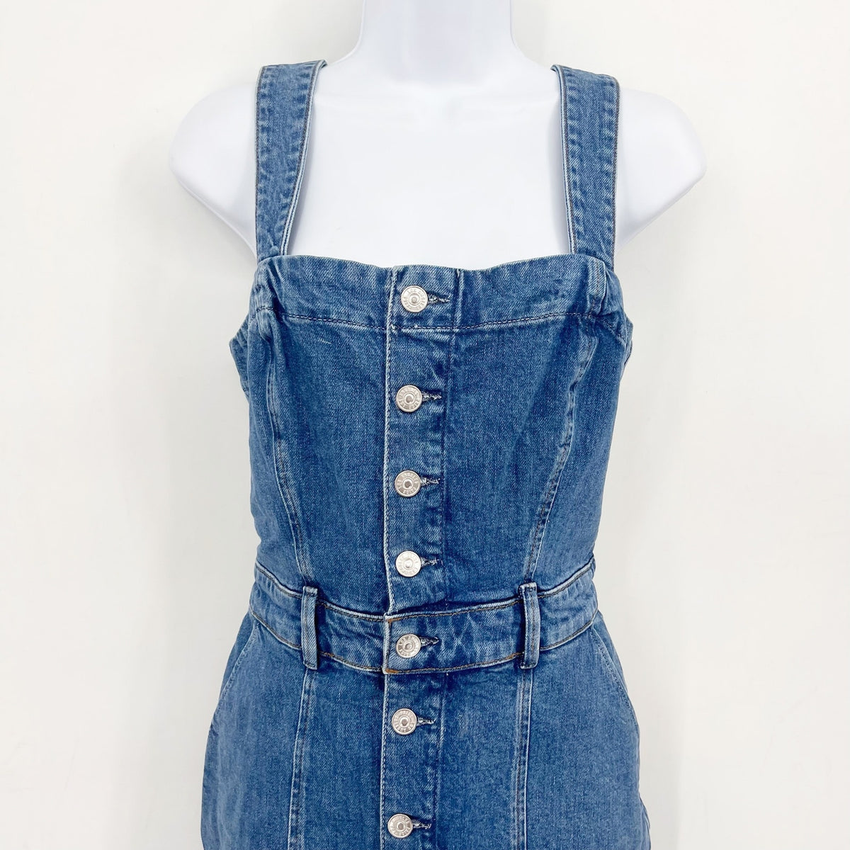 PAIGE Women's Maddy Denim Tank Dress Size 10 Delia Blue Button Front Revolve NWT