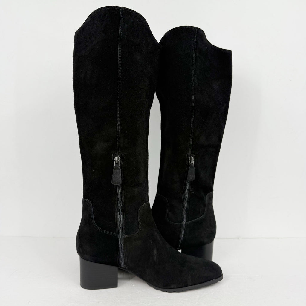 Vionic Women Bixby Knee High Boot 11M Wide Calf Black Suede Water Repellent NWOB