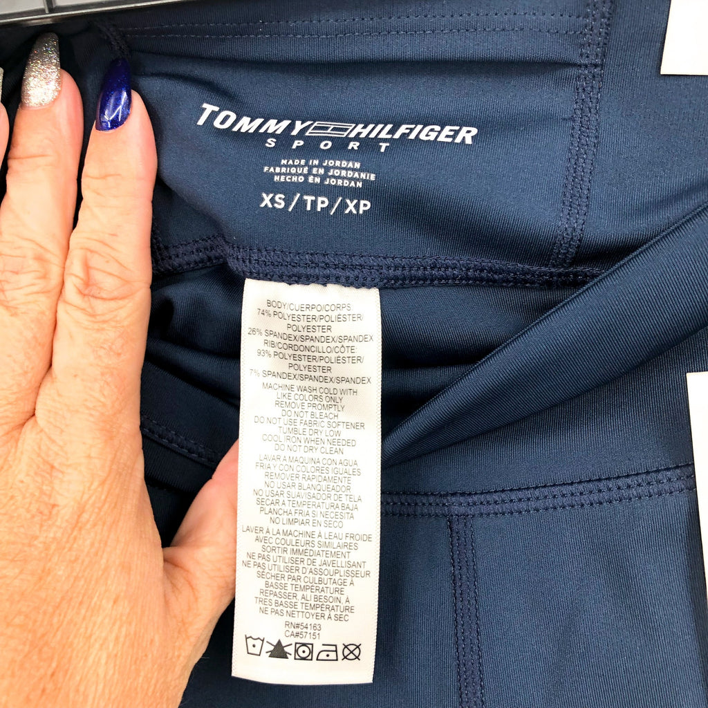 TOMMY HILFIGER SPORT Full Length Athletic Leggings XS Navy Blue High Rise NWT