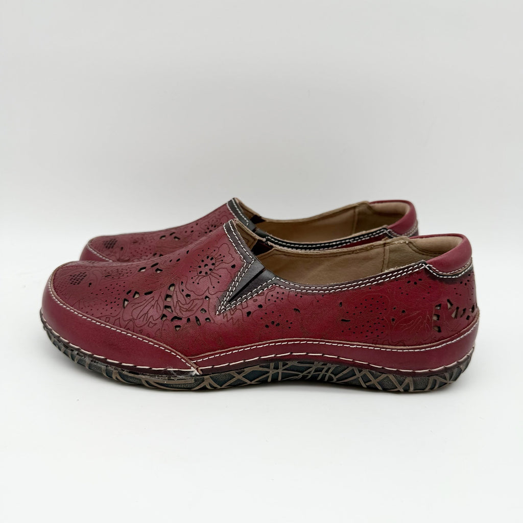 L'Artiste Womens Libora Loafers EU 37 US 7 Red Leather Slip On Perforated NIB