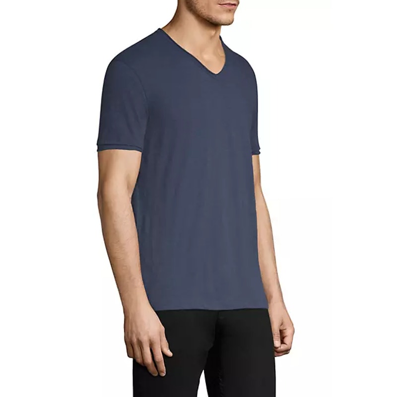 JOHN VARVATOS Men's Miles Slub V Neck Tee Medium Oiled Blue Short Sleeve NWT