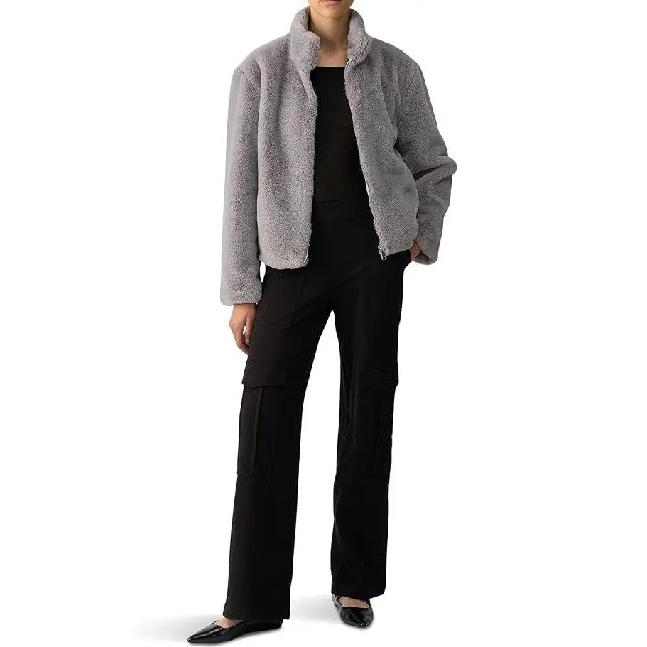 Sanctuary Womens Lux Faux Fur Short Coat Large Light Grey NWT