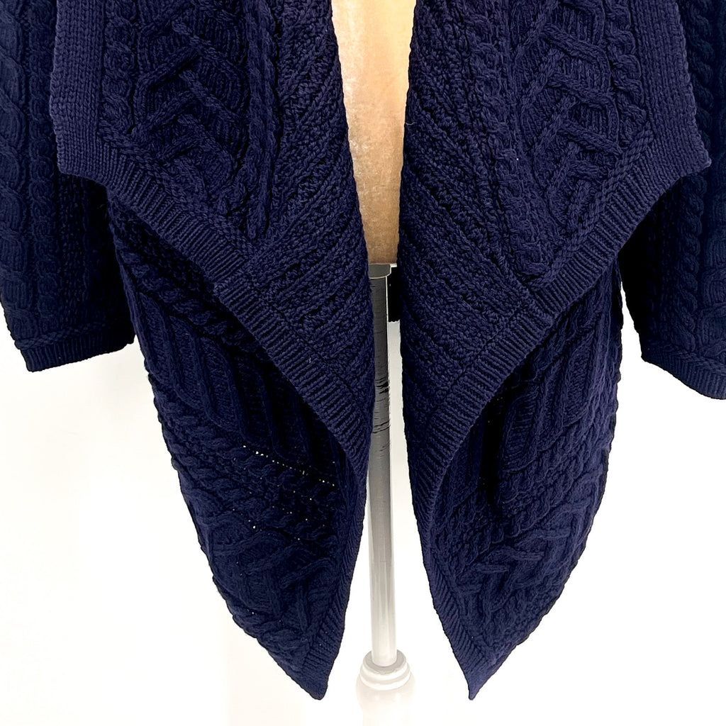 ARAN CRAFTS Women's Waterfall Shawl Cardigan XL Navy Blue Merino Wool NWOT