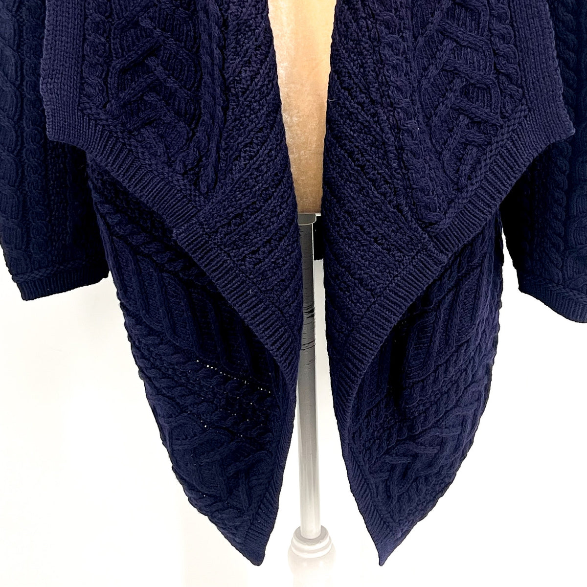 ARAN CRAFTS Women's Waterfall Shawl Cardigan XL Navy Blue Merino Wool NWOT