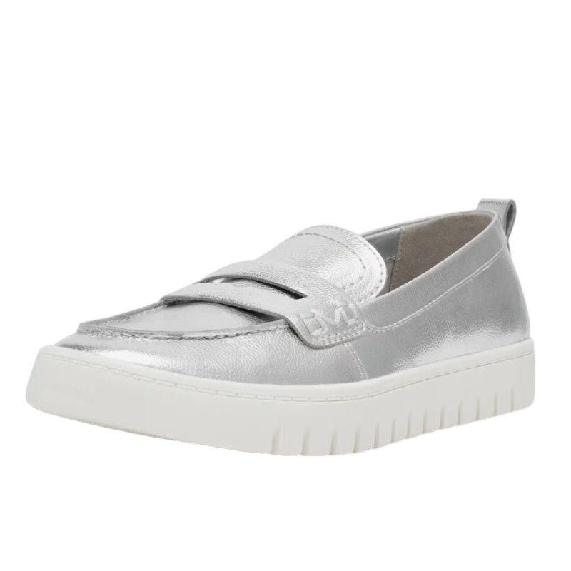 Anne Klein Womens Kalypso Penny Loafers US 9.5 M Silver Metallic Slip On NIB