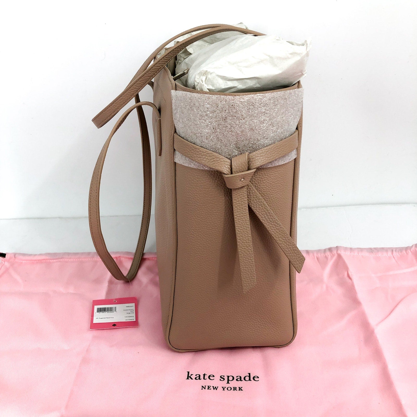 KATE SPADE Knott Large Tote Bag Tan Raw Pecan Shoulder Straps Leather NWT
