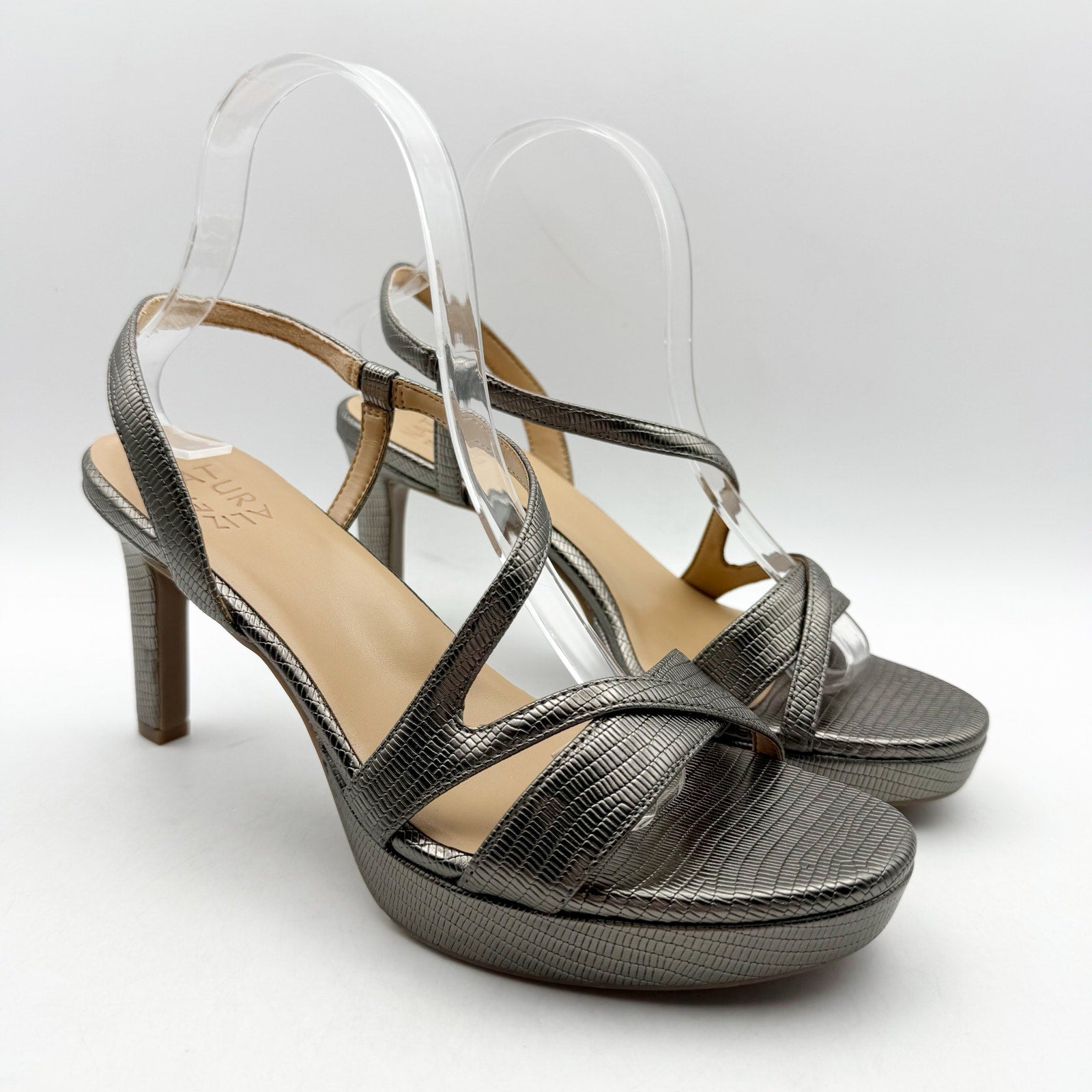 Naturalizer Womens Abby Heeled Sandals Size 9 M Grey Snake Print NIB