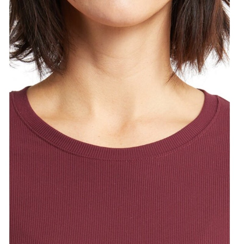 OUTDOOR VOICES Womens SuperForm Rib Crop Top XXS Red Shiraz Long Sleeve NWT