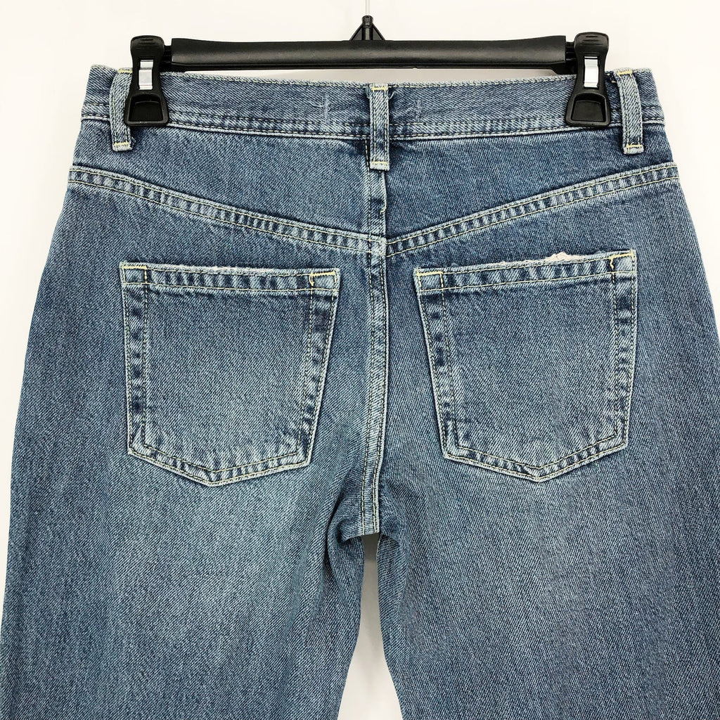WE THE FREE BY FP Maggie Straight-Leg Jeans Size 24 Blue Raw Hem Mid-Rise NWOT