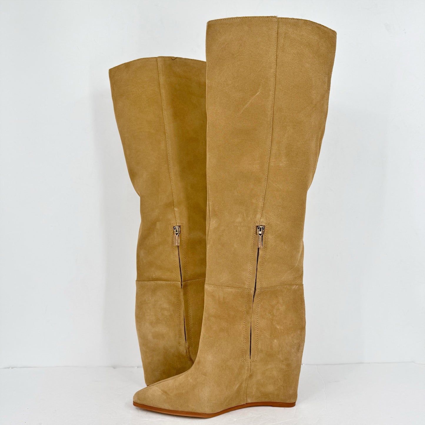 Vince Camuto Womens Tiasie Over the Knee Wedge Boots US 11 M Tan Suede NWOB