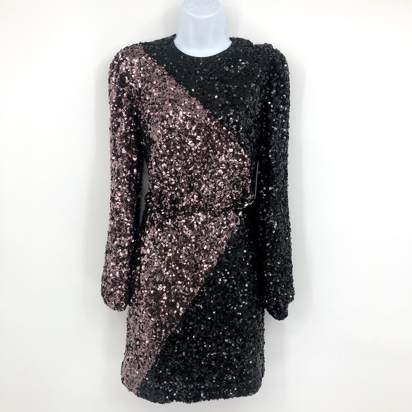 CHELSEA28 Colorblock Sequin Cocktail Dress XS Black Long Sleeve NWT