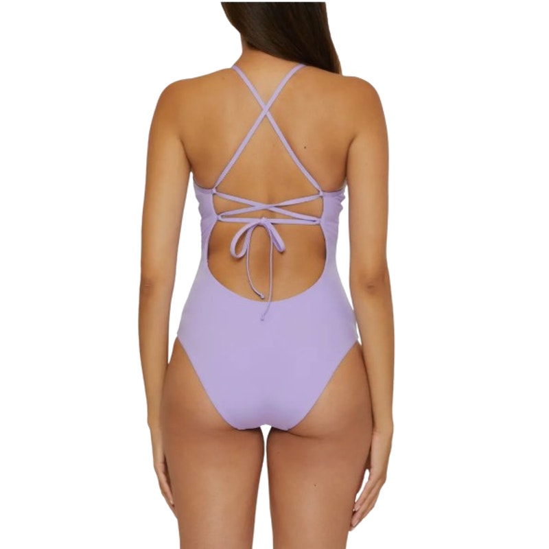 BECCA Women's Fiesta Clare Plunge One Piece Swimsuit Small Bellflower Purple NWT