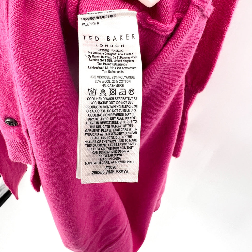 TED BAKER Essya Knit Midi Sweater Dress Small Size 1 Bright Pink Slouchy Tie NWT