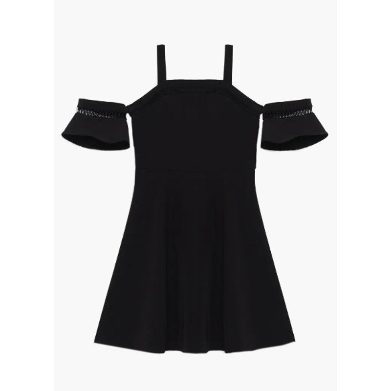BARDOT JUNIOR Girls Isla Skater Dress Size 16 Black Cold Shoulder NWT