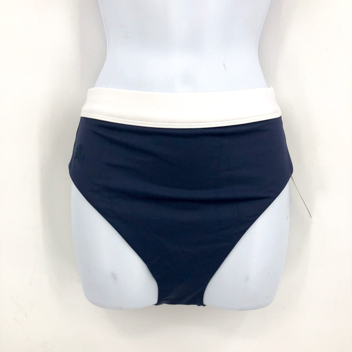 LAUREN RALPH LAUREN Bel Air Bikini Bottom Size 8 Navy Blue Banded High Waist NWT