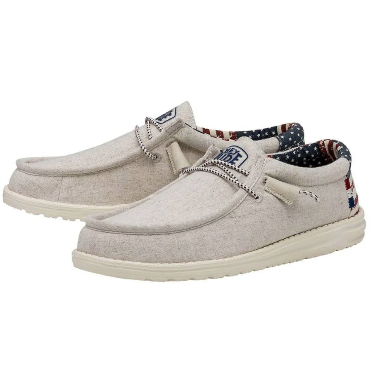 HEY DUDE Mens Wally Patriotic Shoe Size 6 EU 39 Off White Multi Slip On NIB