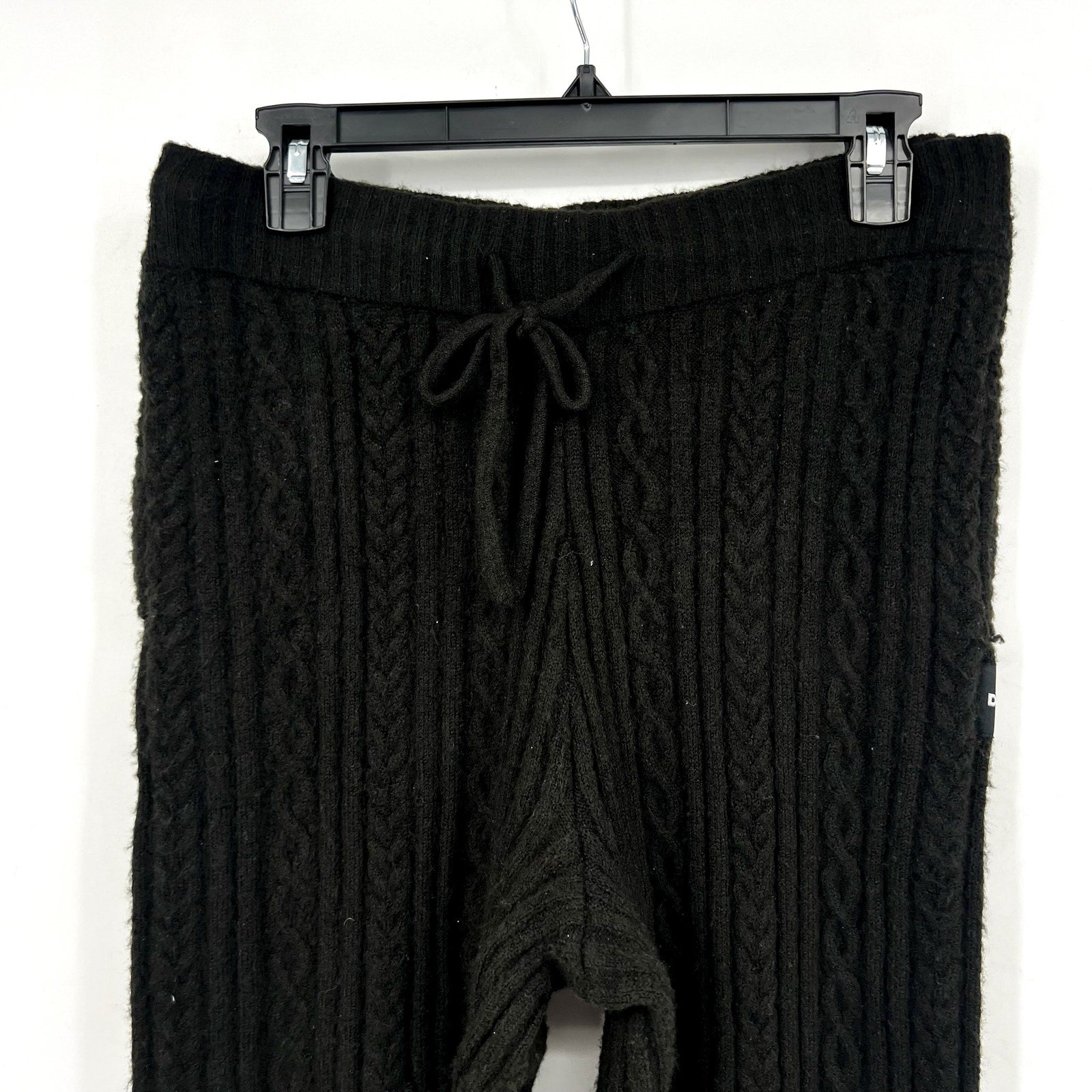 DKNY Womns Cozy Cable Sweater Knit Jogger Large Black Drawstring NWT
