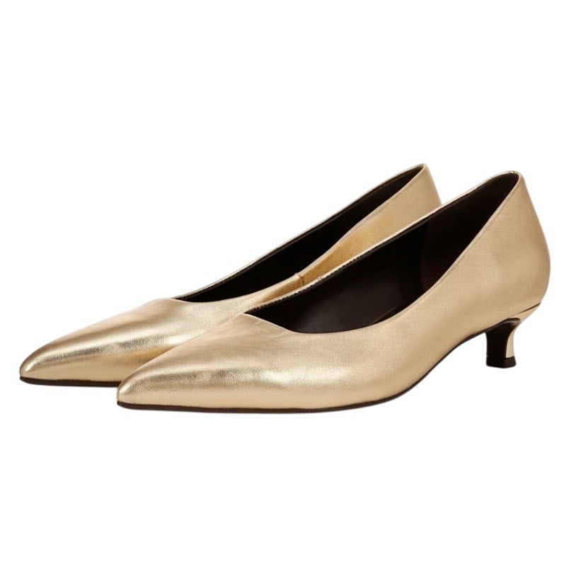 Naturalizer Womens Natalia Kitten Heels Size 7 WIDE EU 37 Gold Leather NWOB