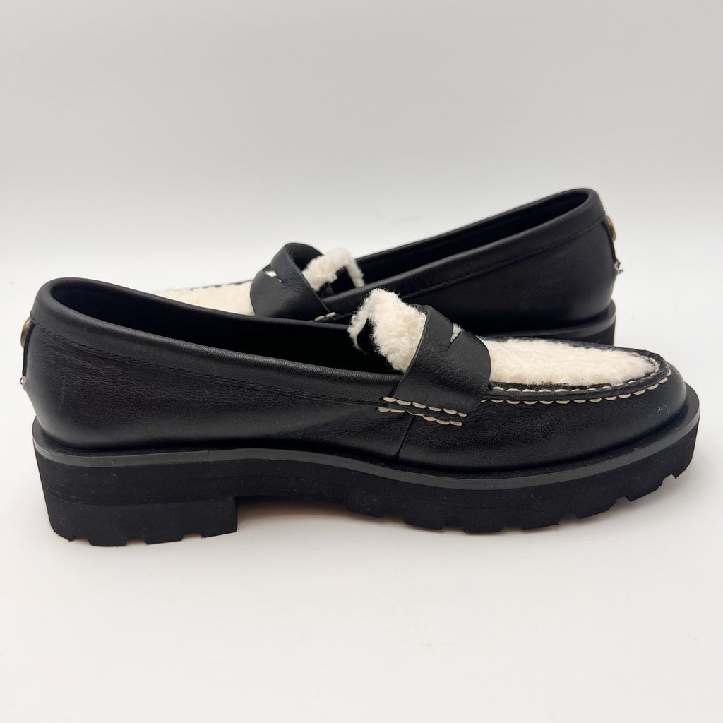 Sperry Womens Chunky Penny Loafers Size 6.5 M Black Leather Shearling Top NWOB