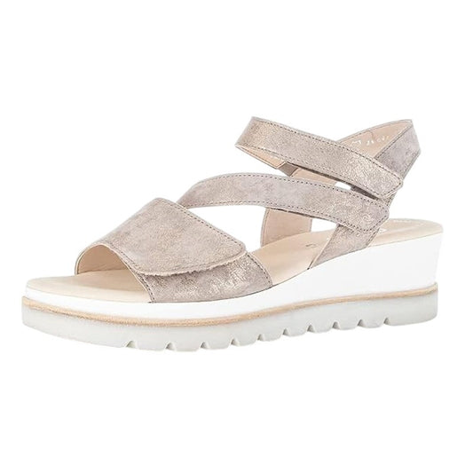 Gabor Womens 24.640 Wedge Sandals US 8 UK 5.5 Gold Metallic Leather Strappy NIB