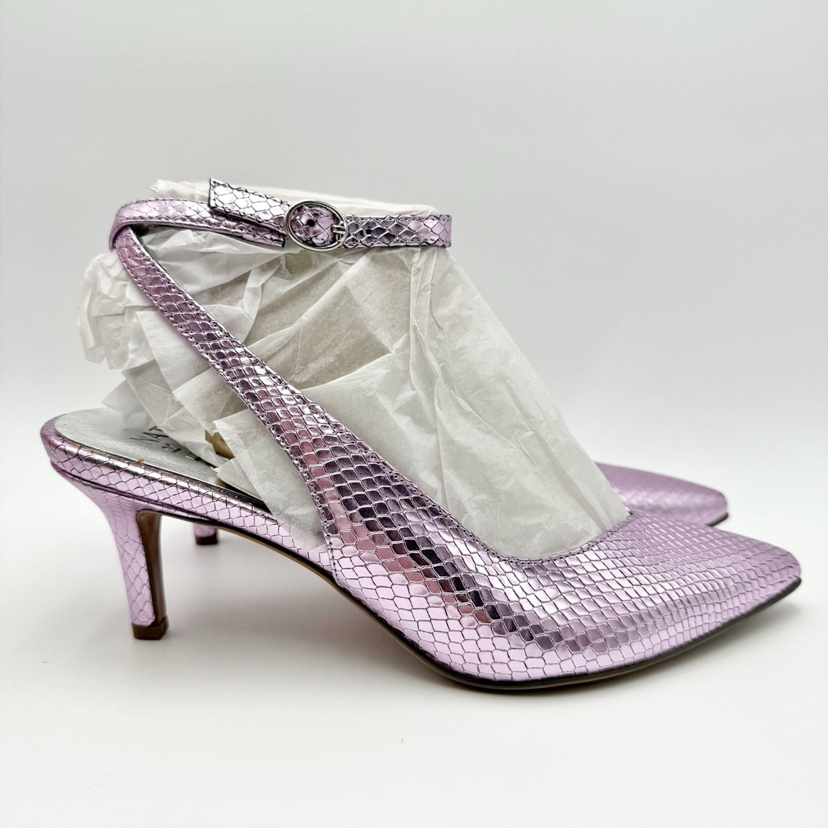 Naturalizer Womens Eliya Slingback Pumps US 8.5 Wide Purple Metallic Leather NIB