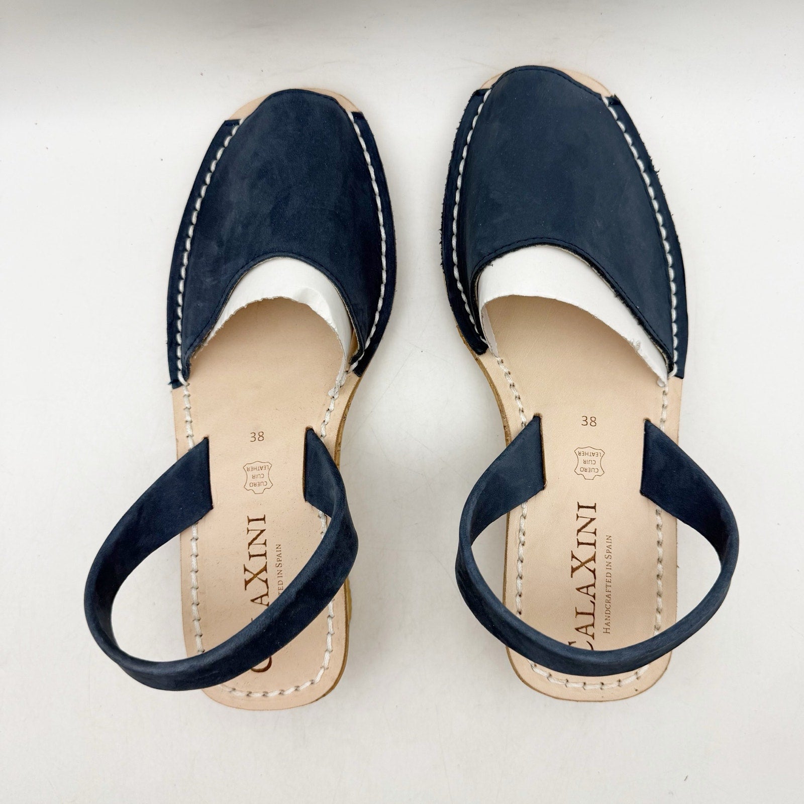 CalaXini Womens Cork Wedge Sandals EU 38 US 7.5-8 Navy Blue Suede NWOB
