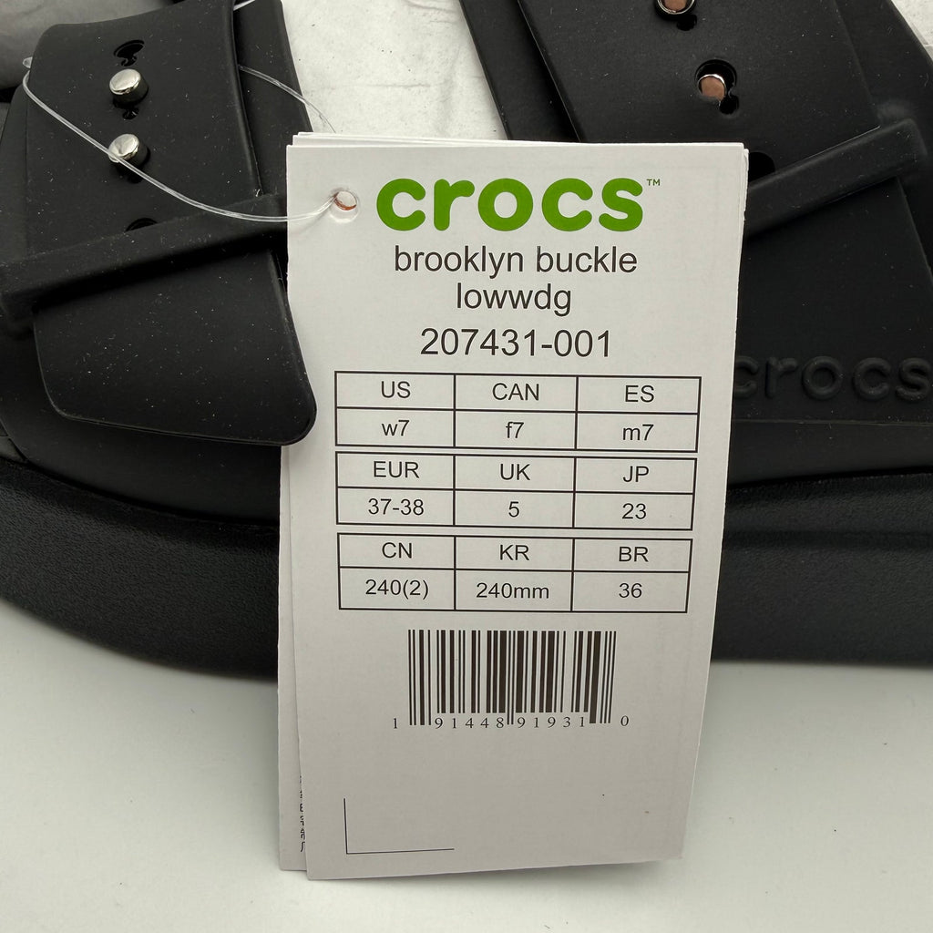 Crocs Womens Brooklyn Buckle Low Wedge Sandals Size 7 EU 37-38 Black NWT