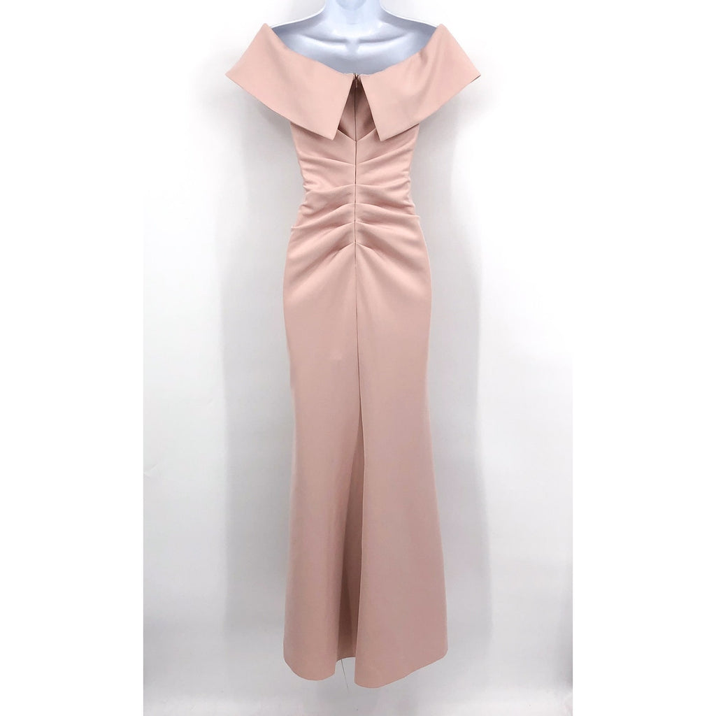 XSCAPE Adriana Scuba Crepe Dress Size 4 Pink Blush Off the Shoulder 3008X NWT