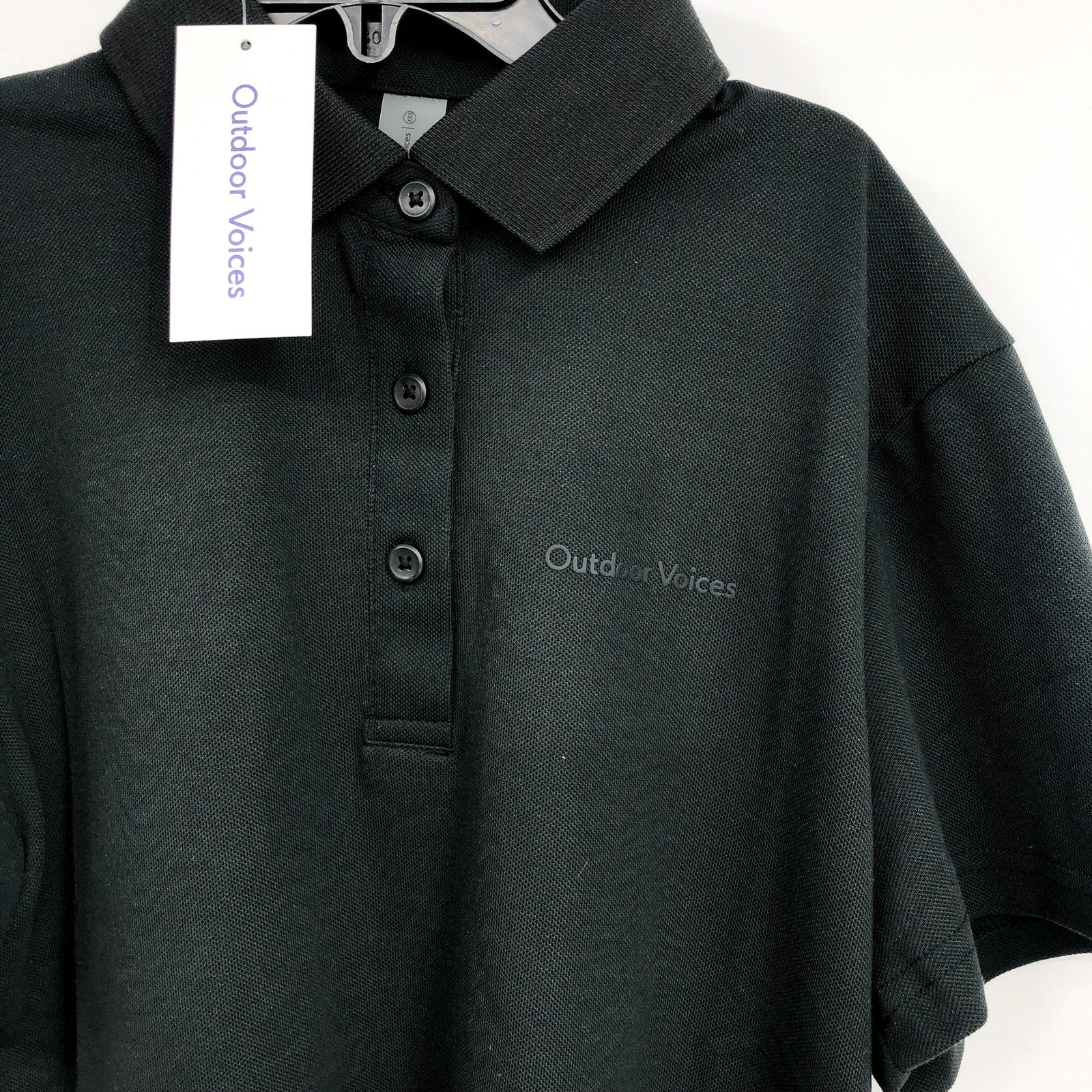 OUTDOOR VOICES Womens Birdie Crop Polo Shirt 3XL Black Pique Collared NWT