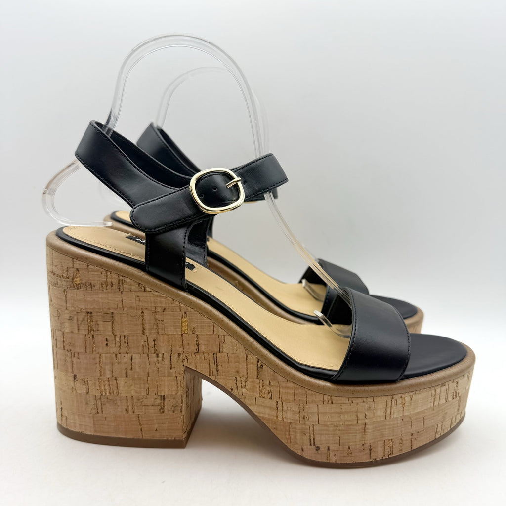 Nine West Womens Amye Platform Sandals US 8 Black Vegan Leather NWOB
